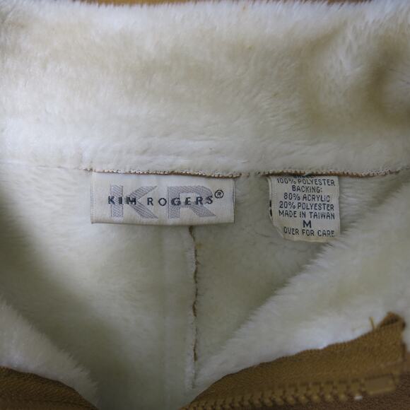 VINTAGE Kim Rogers Y2K Jacket Faux Suede Size M Women Tan Brown Faux Fur Trim - Picture 11 of 13